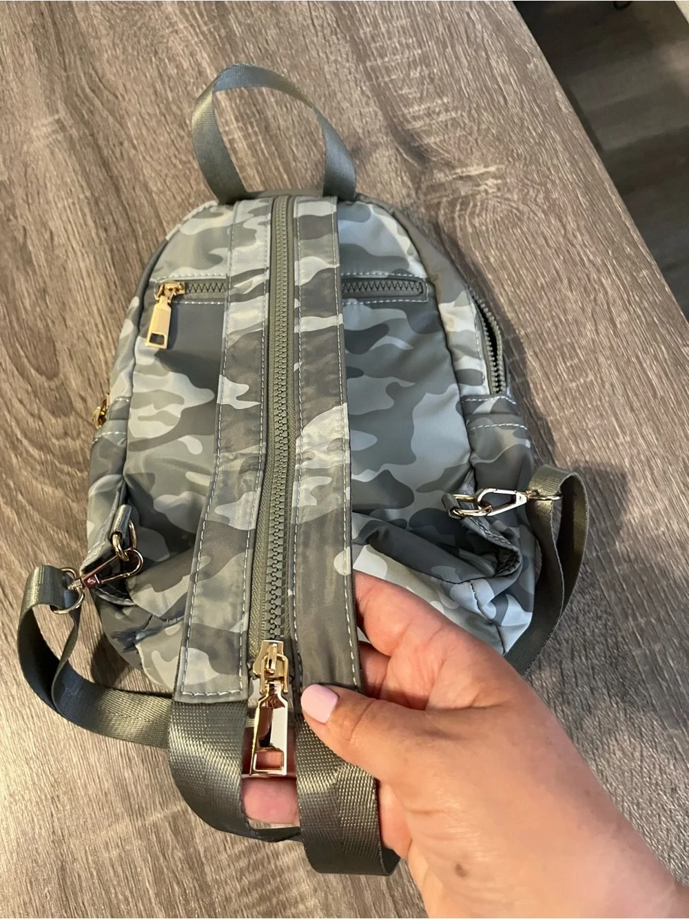 Urban Expressions Grey Camo Mini Backpack with Gold Accents